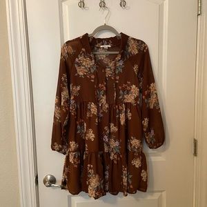 American Eagle Long Sleeve Brown Chiffon Dress